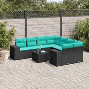 vidaXL 9-delige tuinbankset met kussens van zwart polyrotan