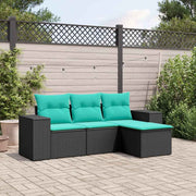 vidaXL 4-delige tuinbankset met kussens, zwart polyrotan