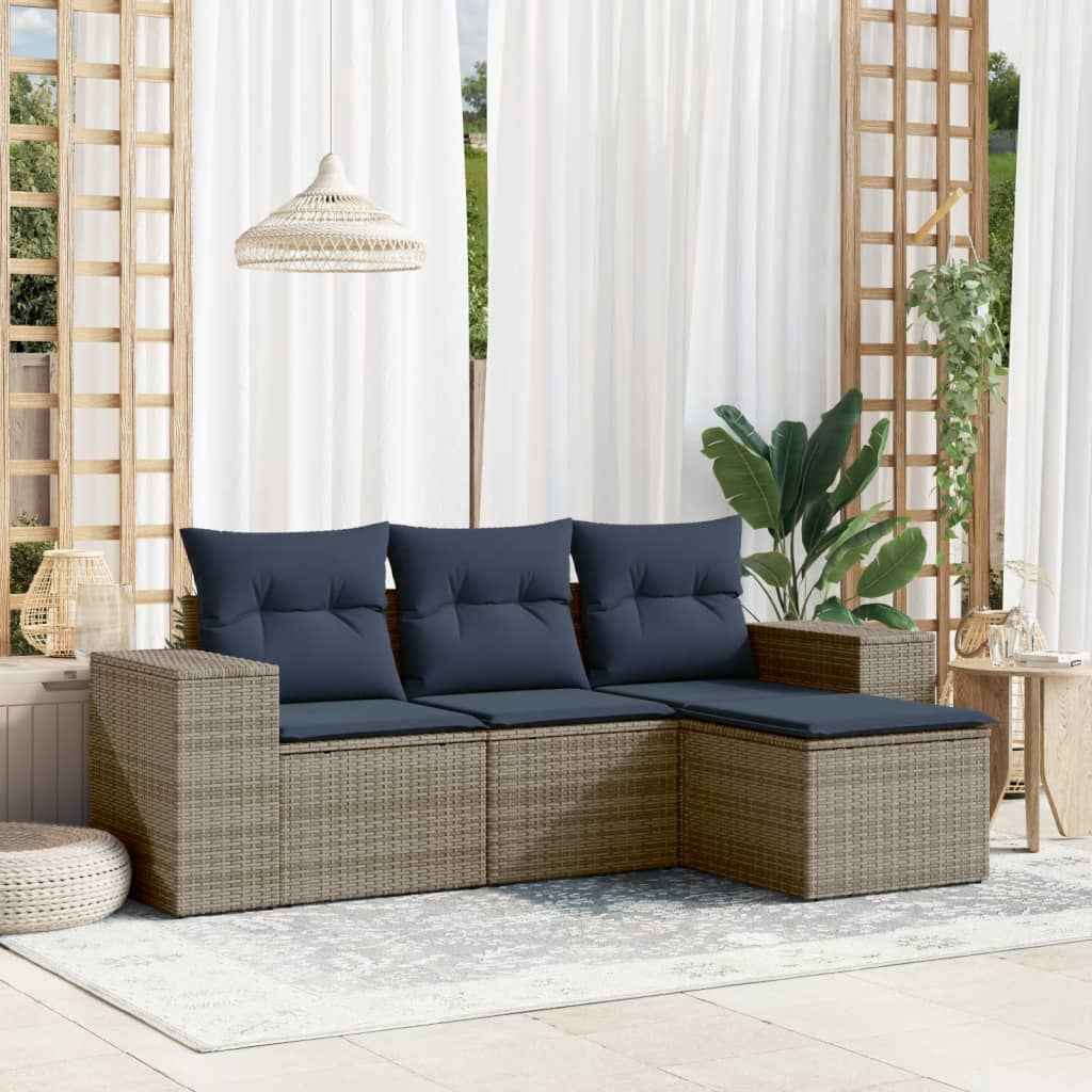 vidaXL 4-delige tuinbankset met kussens, zwart polyrotan