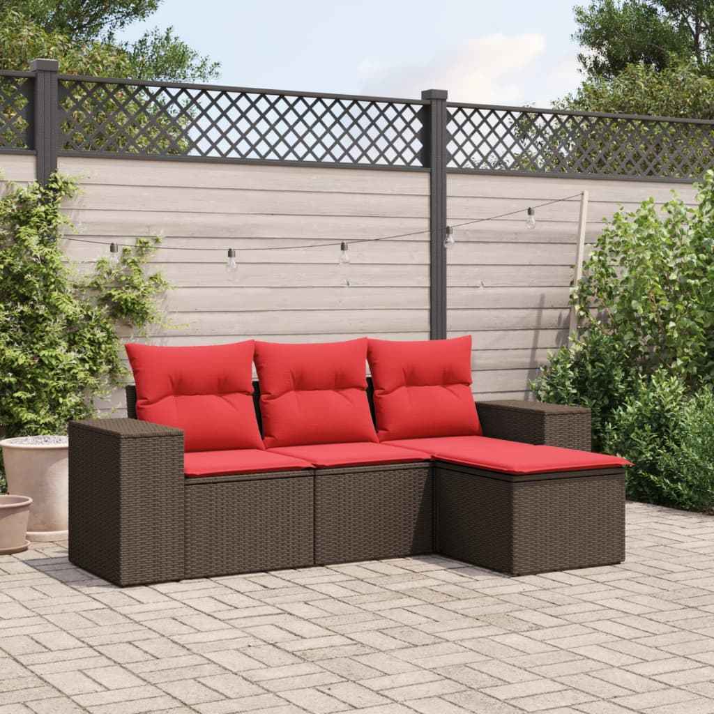 vidaXL 4-delige tuinbankset met kussens, zwart polyrotan
