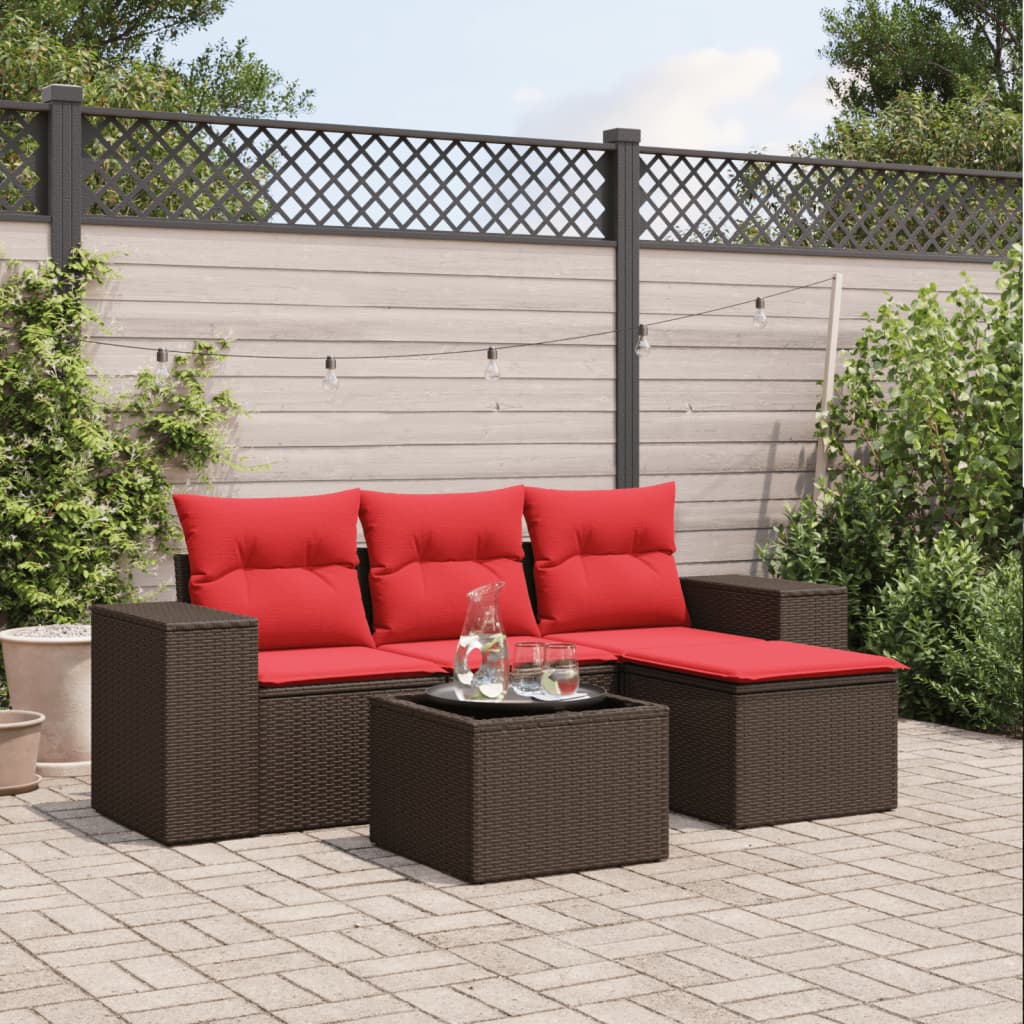 vidaXL 4-delige tuinbankset met kussens, zwart polyrotan