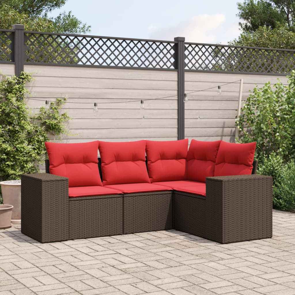 vidaXL 4-delige tuinbankset met kussens, zwart polyrotan