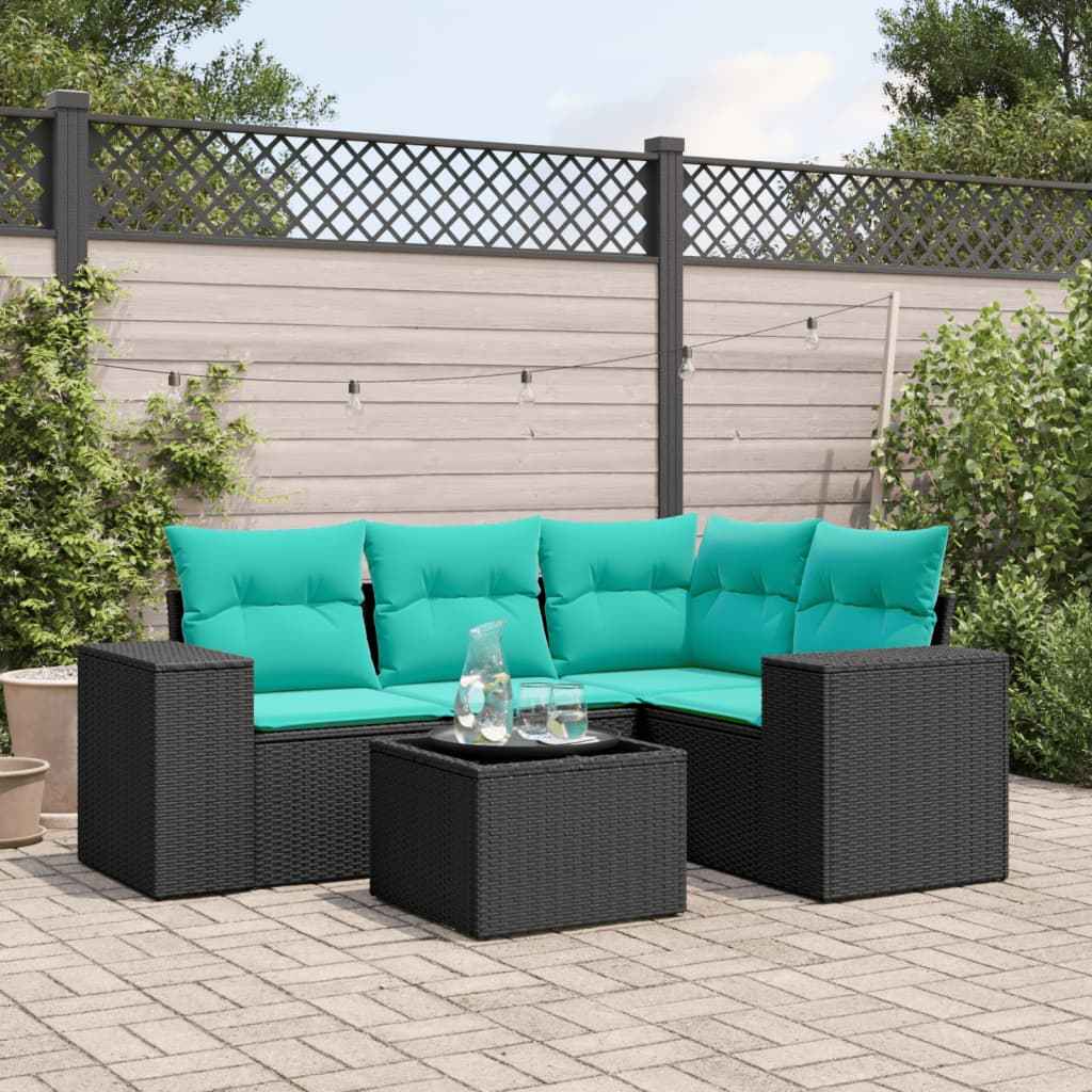 vidaXL 4-delige tuinbankset met kussens, zwart polyrotan