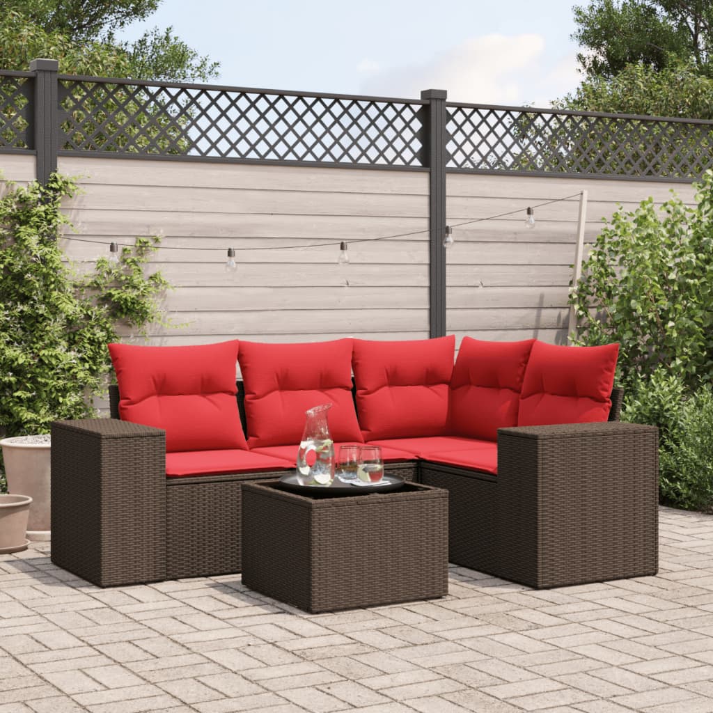 vidaXL 4-delige tuinbankset met kussens, zwart polyrotan
