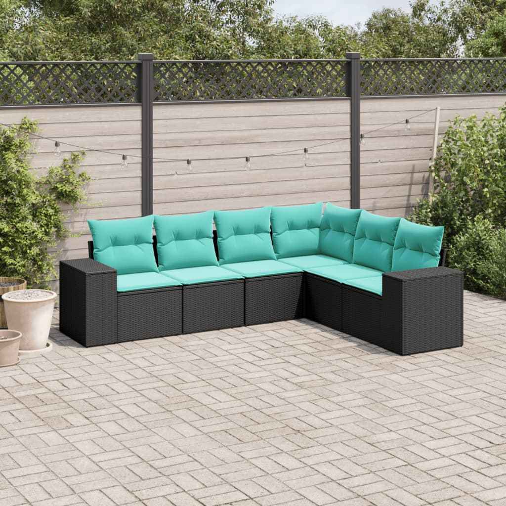 vidaXL 6-delige tuinbankset met kussens van zwart polyrotan