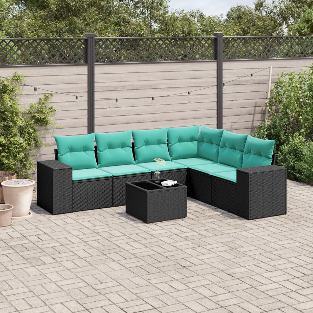 vidaXL 6-delige tuinbankset met kussens van zwart polyrotan