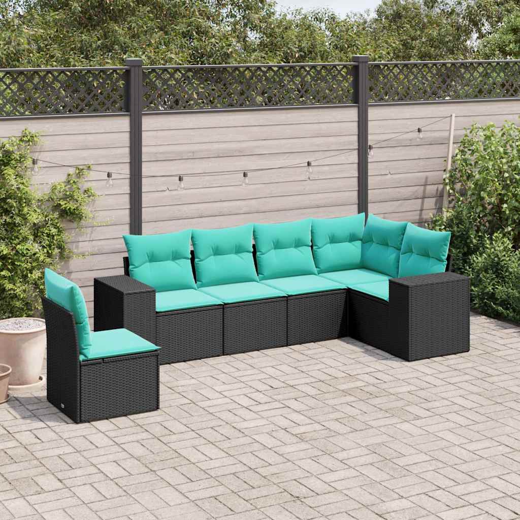 vidaXL 6-delige tuinbankset met kussens van zwart polyrotan