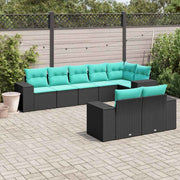 vidaXL 8-delige tuinbankset met kussens, zwart polyrotan
