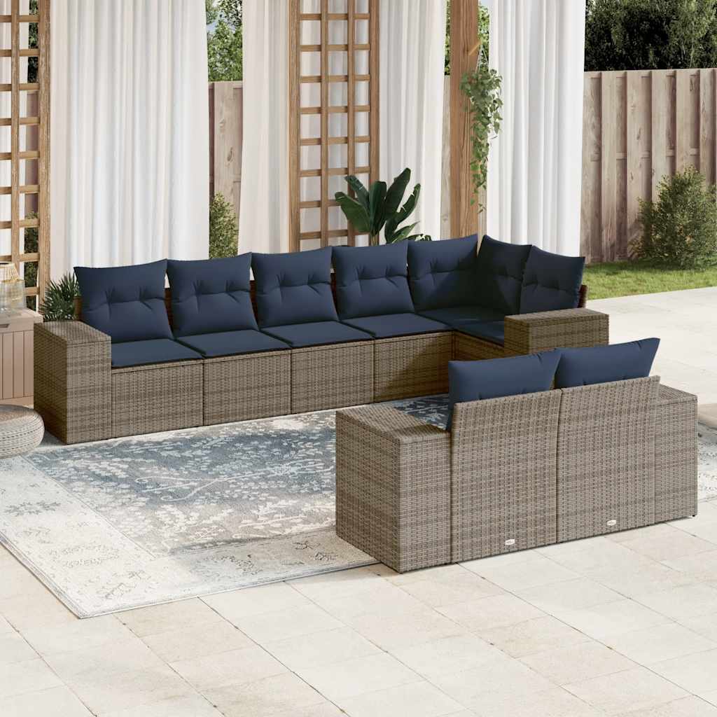 vidaXL 8-delige tuinbankset met kussens, zwart polyrotan