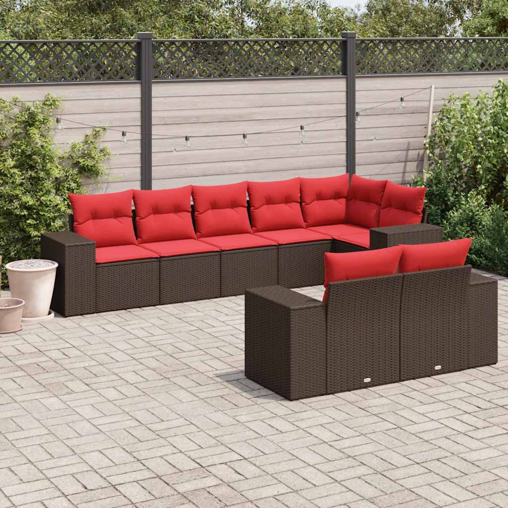vidaXL 8-delige tuinbankset met kussens, zwart polyrotan
