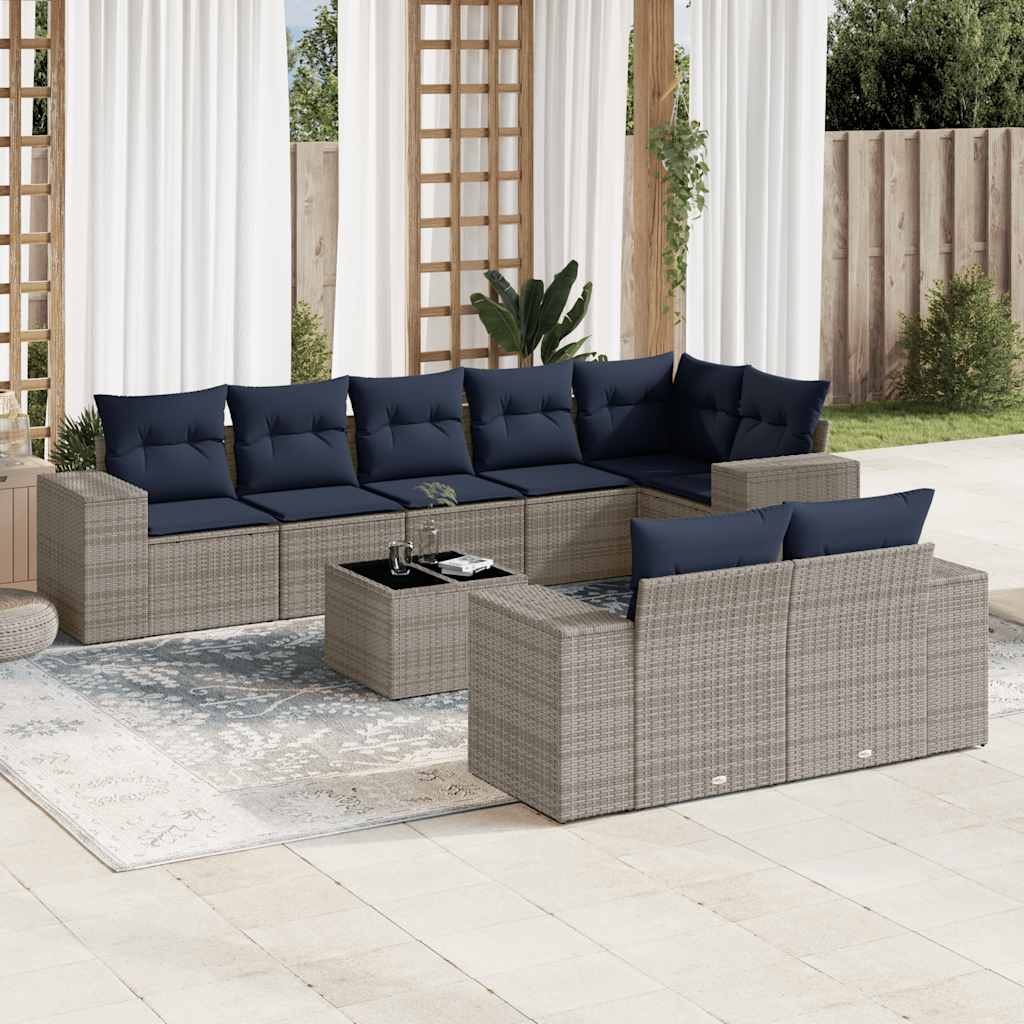 vidaXL 8-delige tuinbankset met kussens, zwart polyrotan