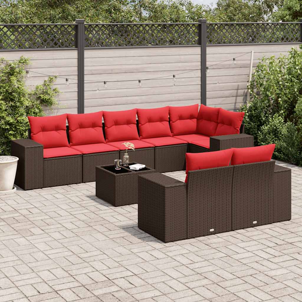 vidaXL 8-delige tuinbankset met kussens, zwart polyrotan