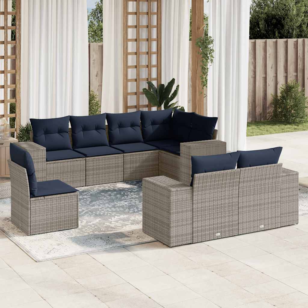 vidaXL 8-delige tuinbankset met kussens, zwart polyrotan