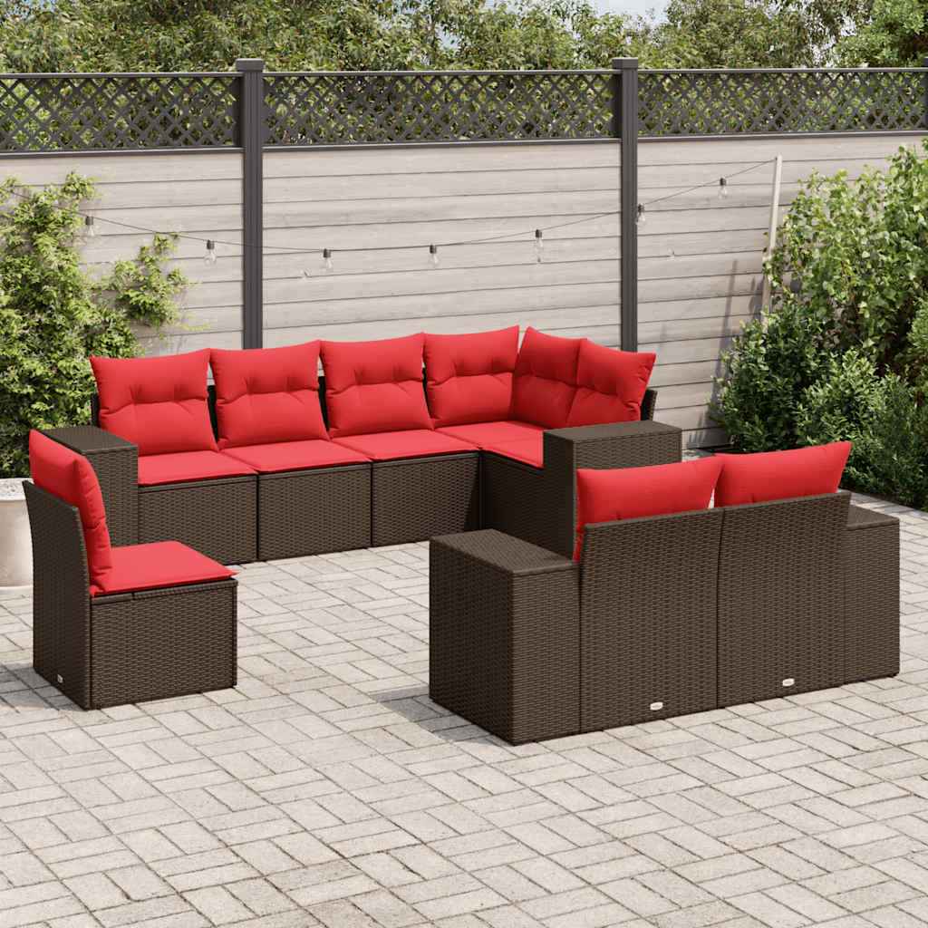 vidaXL 8-delige tuinbankset met kussens, zwart polyrotan