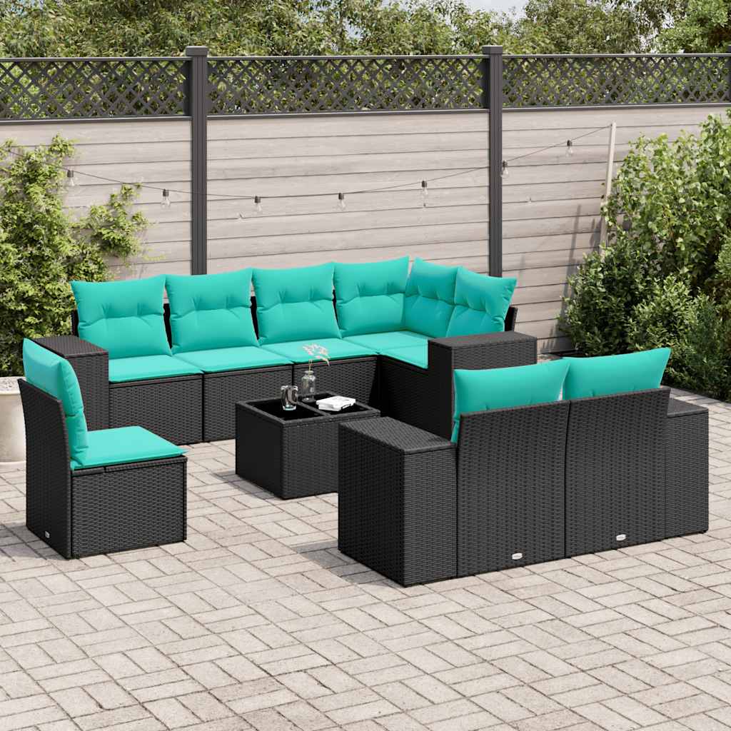 vidaXL 8-delige tuinbankset met kussens, zwart polyrotan