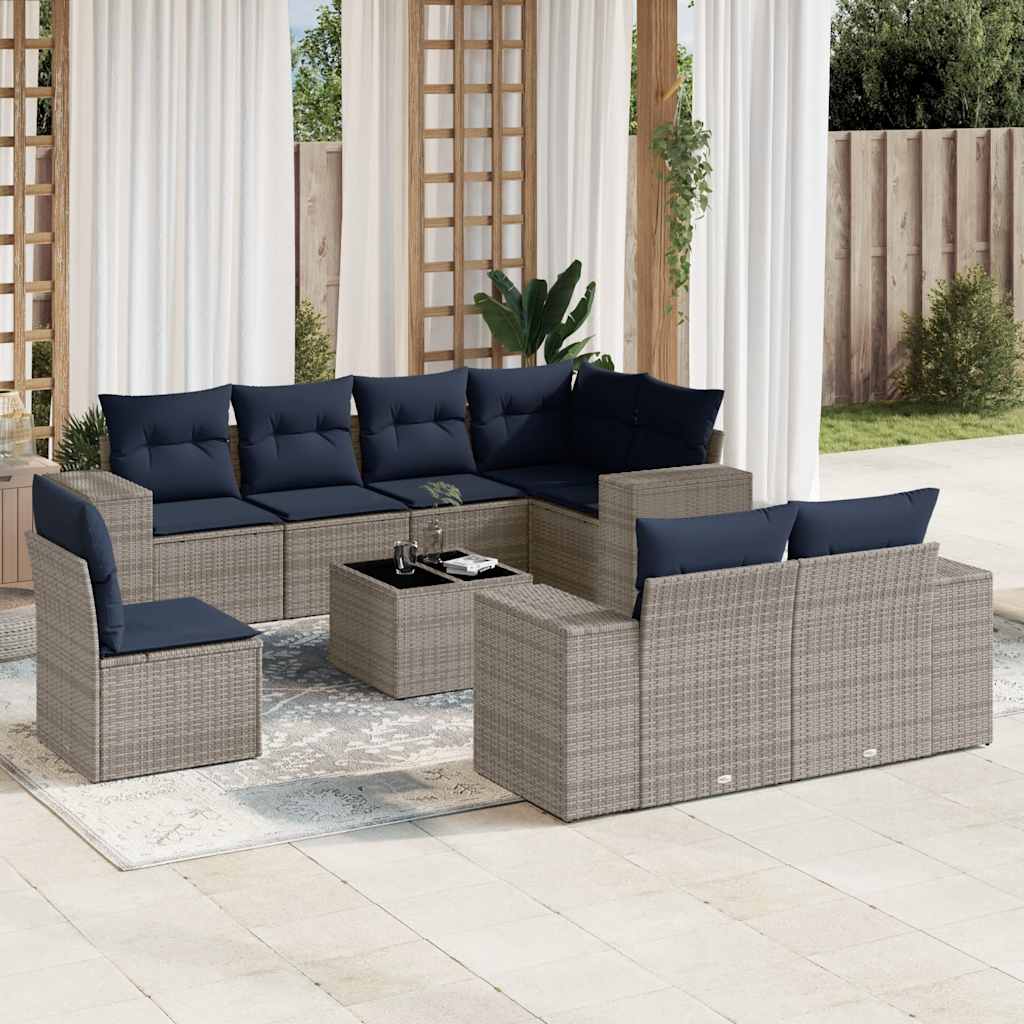 vidaXL 8-delige tuinbankset met kussens, zwart polyrotan