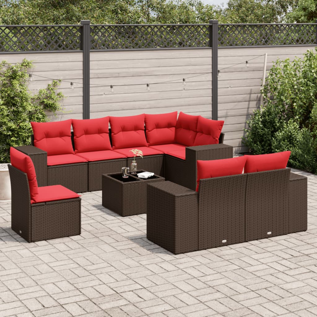vidaXL 8-delige tuinbankset met kussens, zwart polyrotan