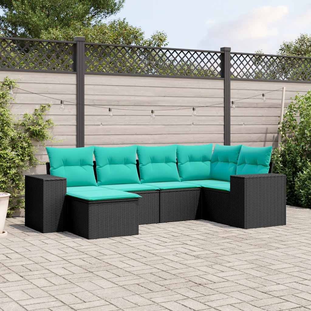 vidaXL 6-delige tuinbankset met kussens van zwart polyrotan