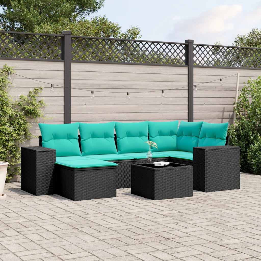vidaXL 6-delige tuinbankset met kussens van zwart polyrotan