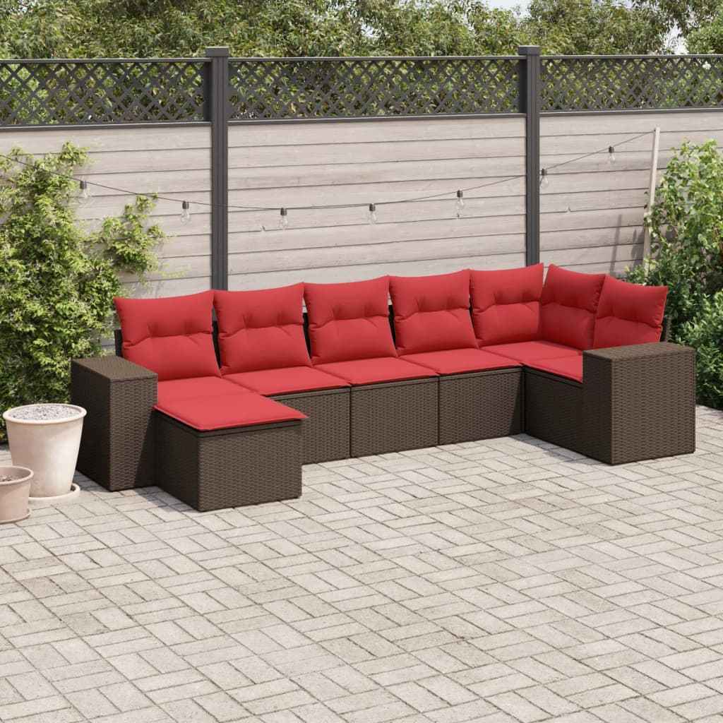 vidaXL 7-delige tuinbankset met kussens van zwart polyrotan