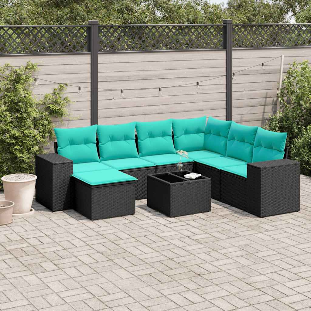 vidaXL 7-delige tuinbankset met kussens van zwart polyrotan
