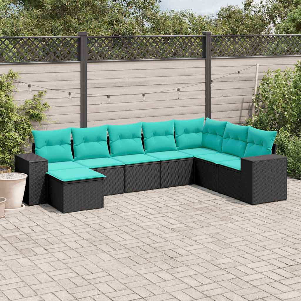 vidaXL 8-delige tuinbankset met kussens, zwart polyrotan