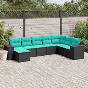vidaXL 8-delige tuinbankset met kussens, zwart polyrotan