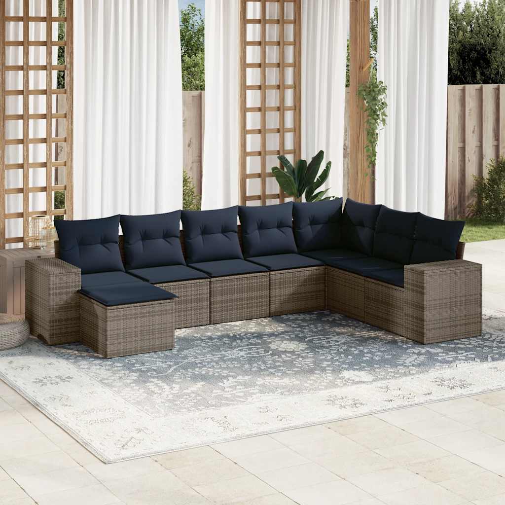 vidaXL 8-delige tuinbankset met kussens, zwart polyrotan