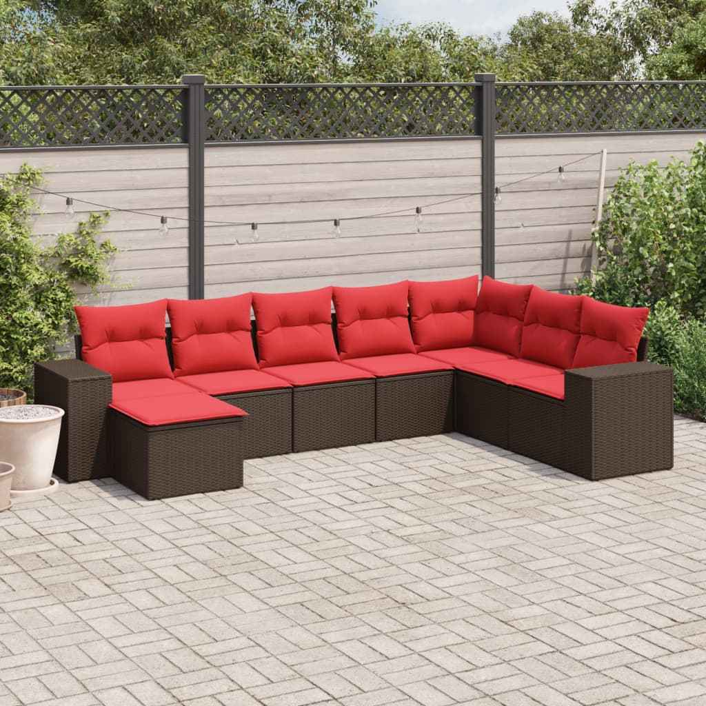 vidaXL 8-delige tuinbankset met kussens, zwart polyrotan