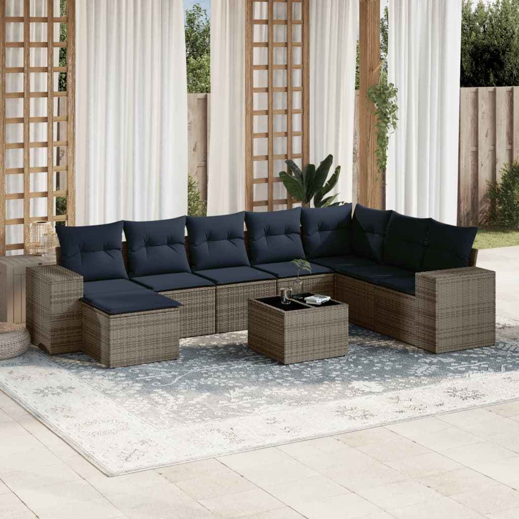vidaXL 8-delige tuinbankset met kussens, zwart polyrotan