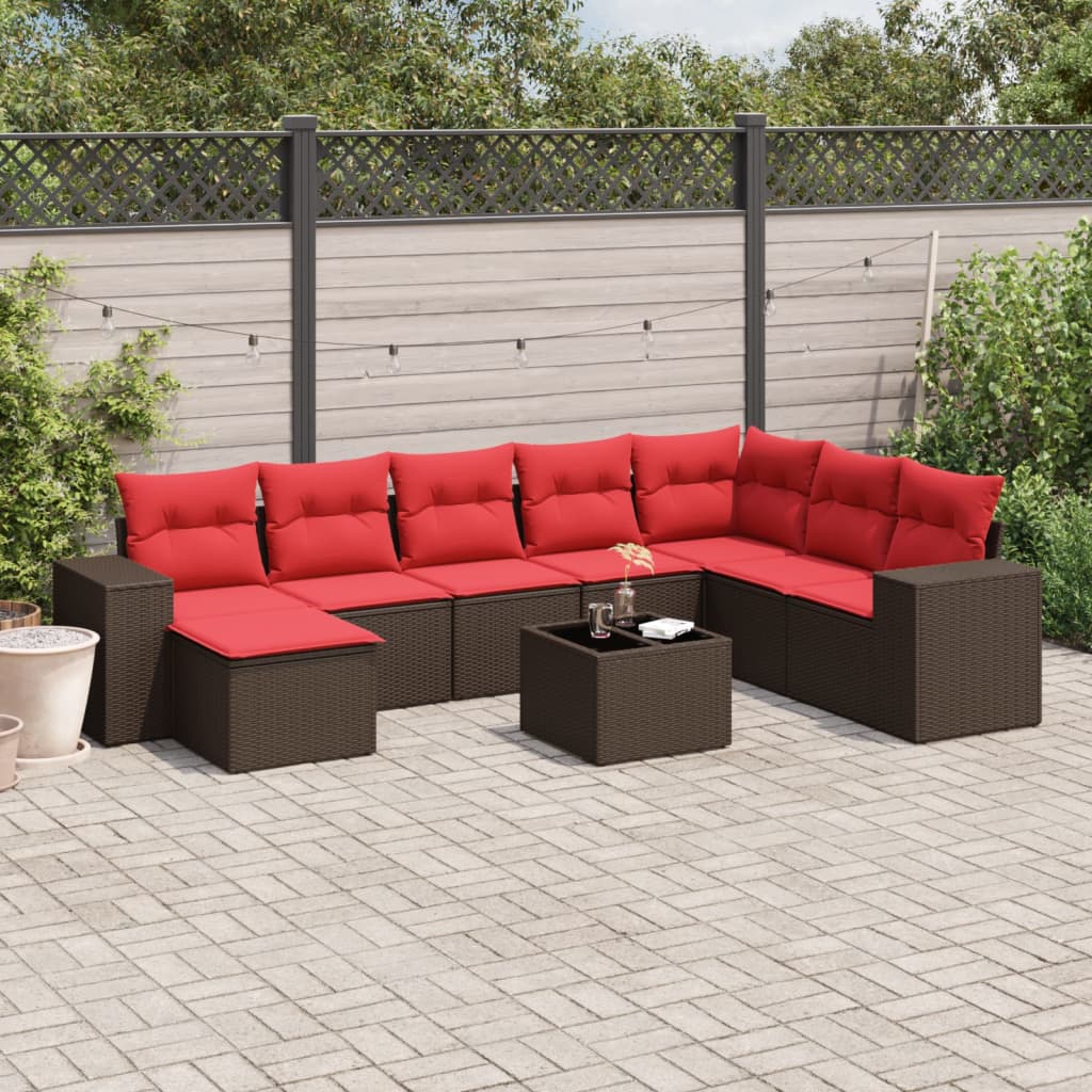 vidaXL 8-delige tuinbankset met kussens, zwart polyrotan