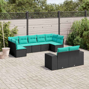 vidaXL 9-delige tuinbankset met kussens van zwart polyrotan