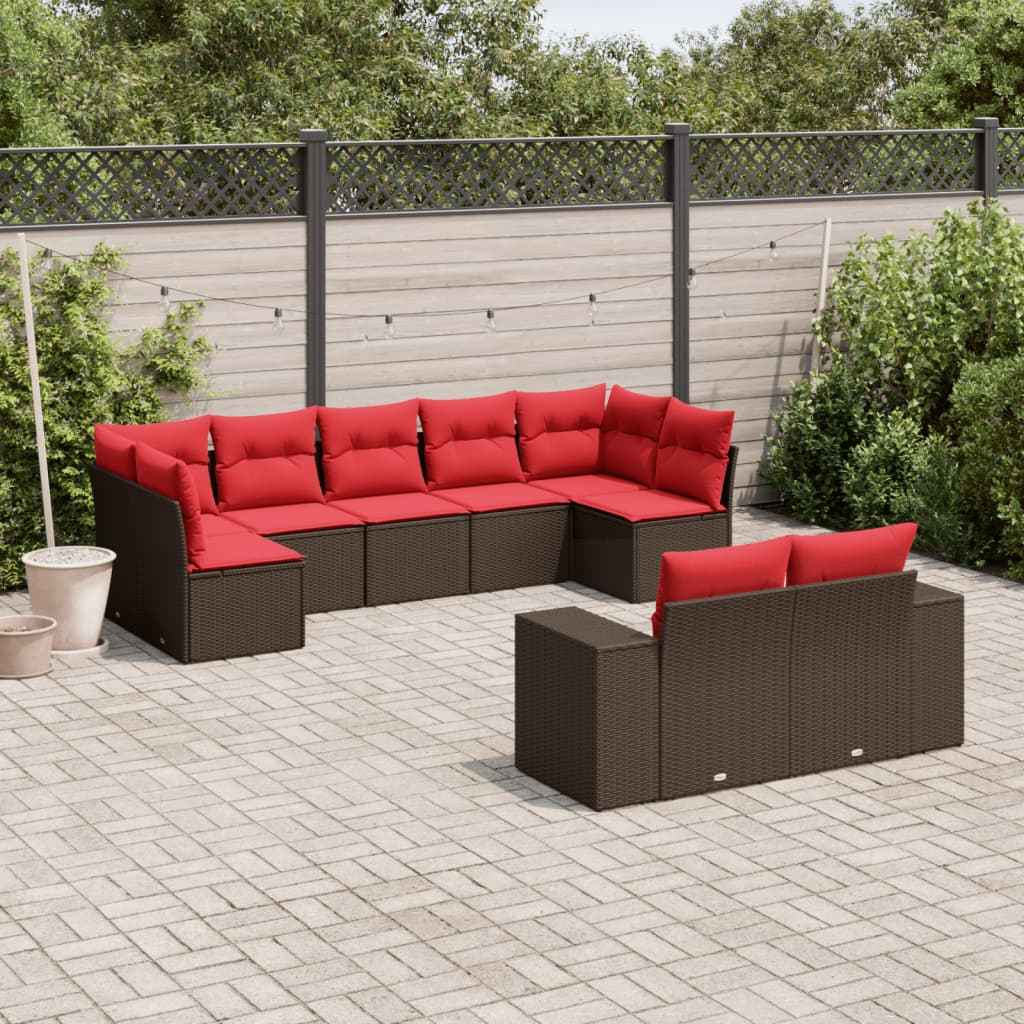 vidaXL 9-delige tuinbankset met kussens van zwart polyrotan