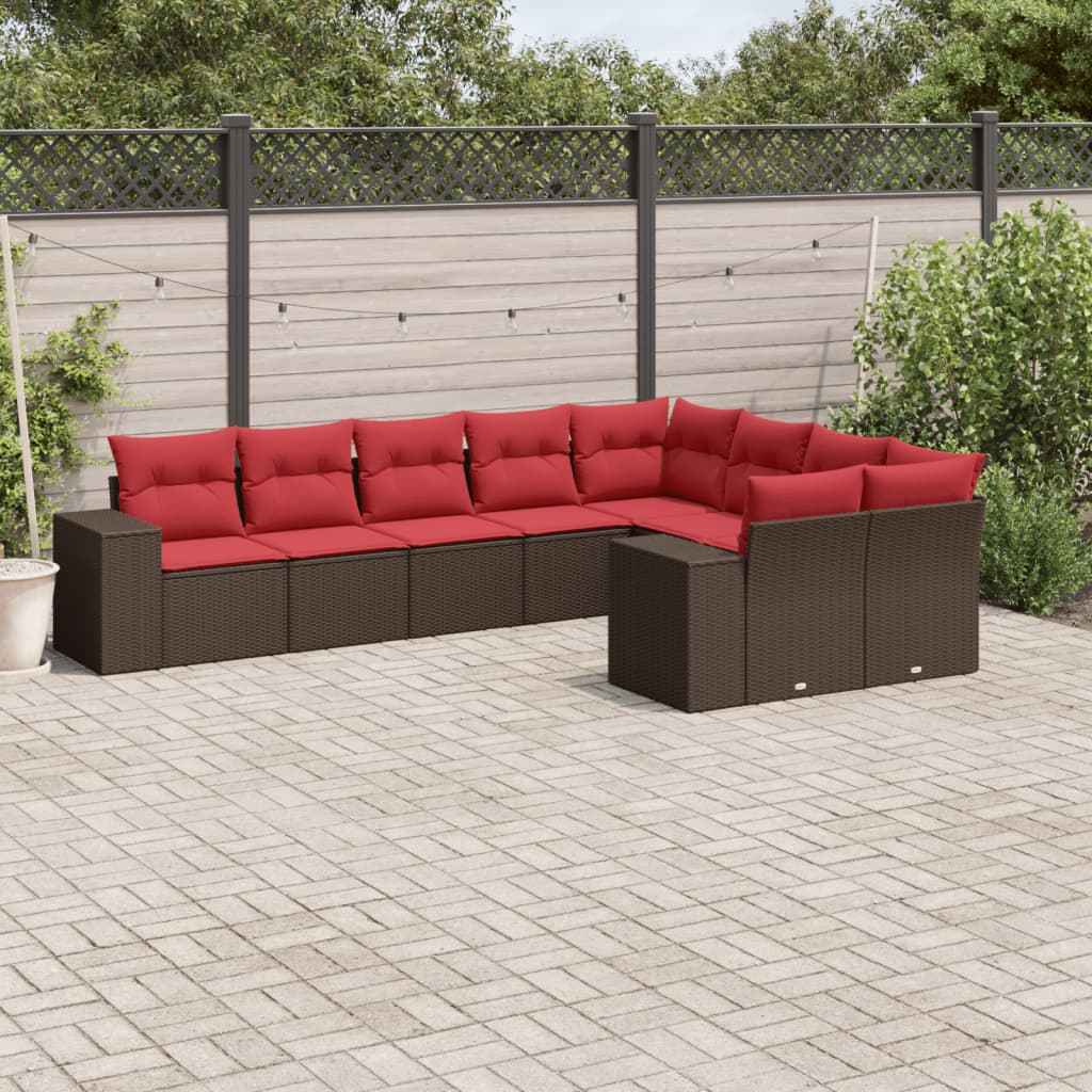 vidaXL 9-delige tuinbankset met kussens van zwart polyrotan