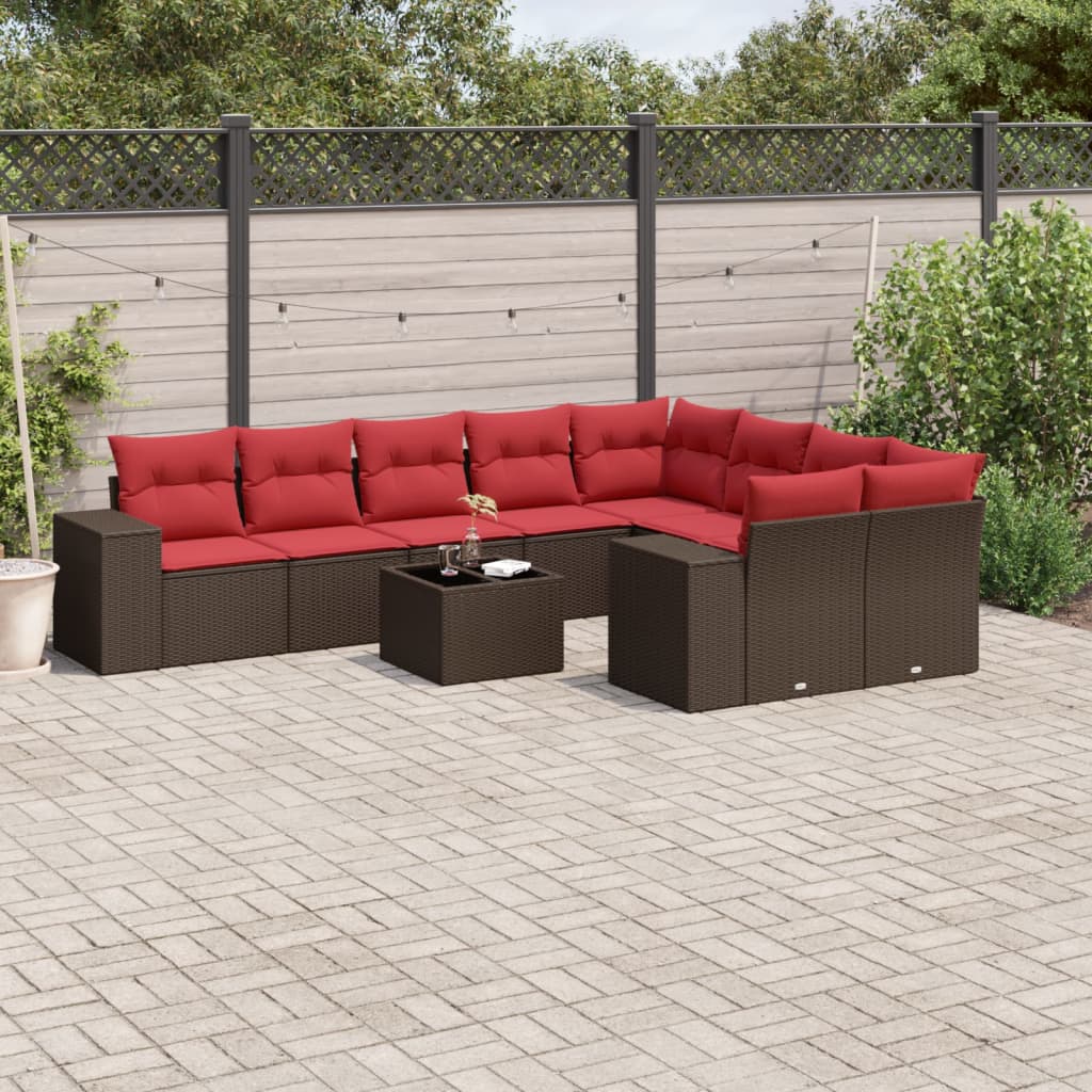 vidaXL 9-delige tuinbankset met kussens van zwart polyrotan