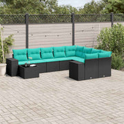 vidaXL 10-delige tuinbankset met kussens van zwart polyrotan