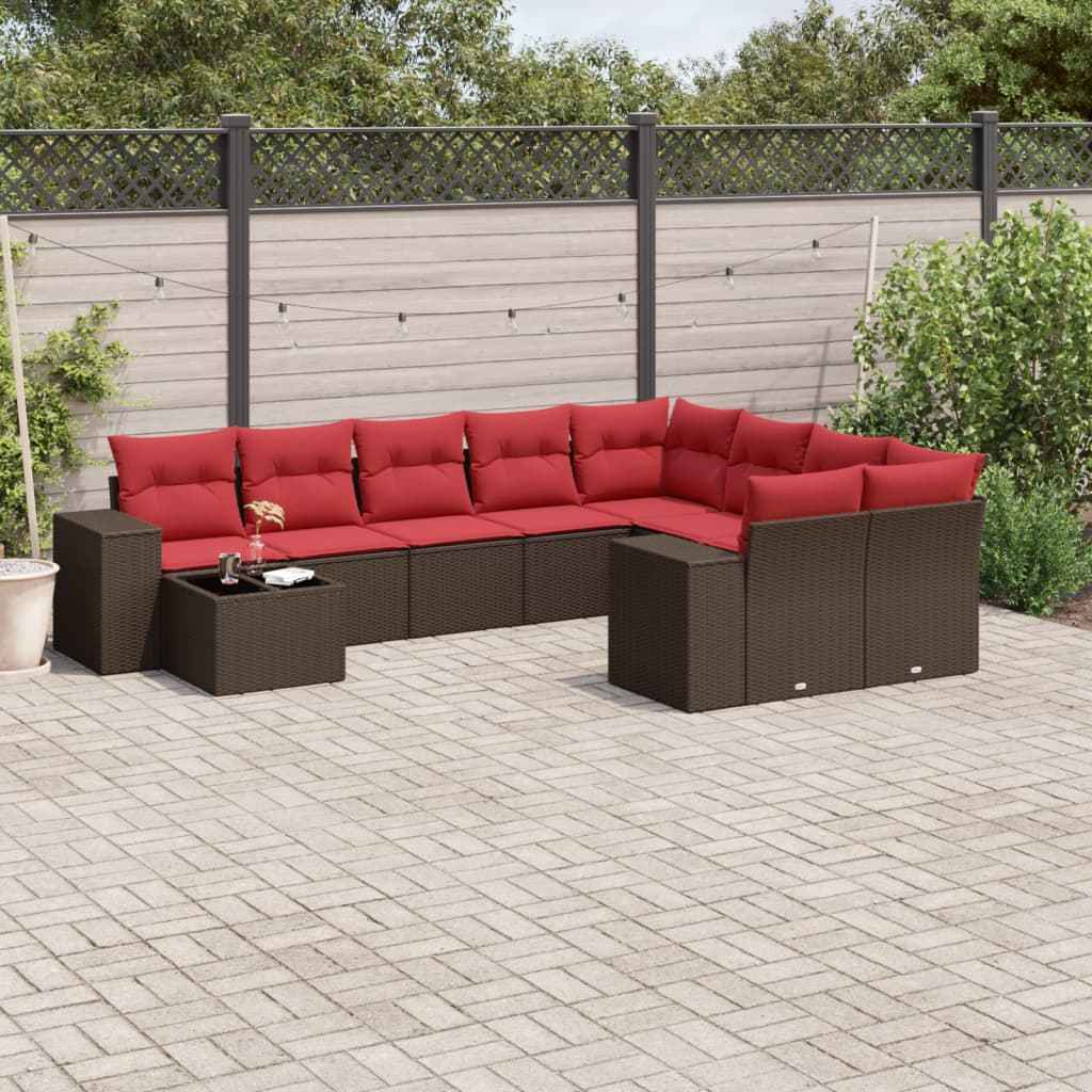 vidaXL 10-delige tuinbankset met kussens van zwart polyrotan