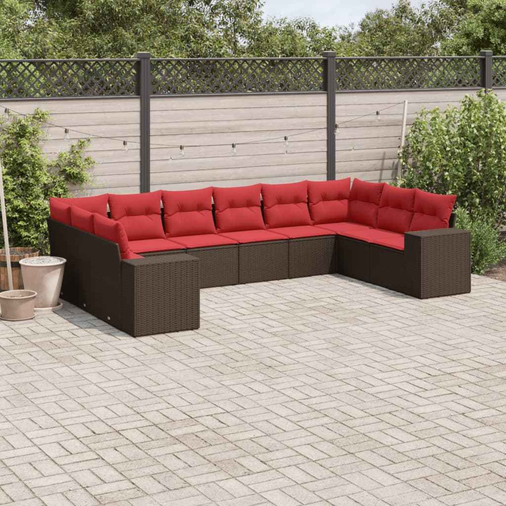 vidaXL 10-delige tuinbankset met kussens van zwart polyrotan