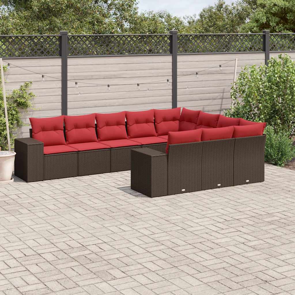 vidaXL 10-delige tuinbankset met kussens van zwart polyrotan