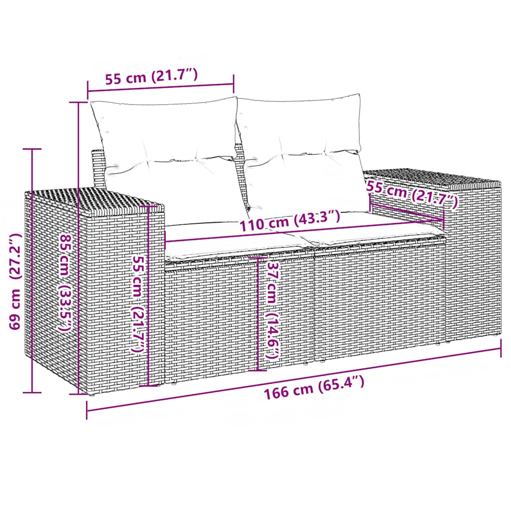 vidaXL 10-delige tuinbankset met kussens van zwart polyrotan