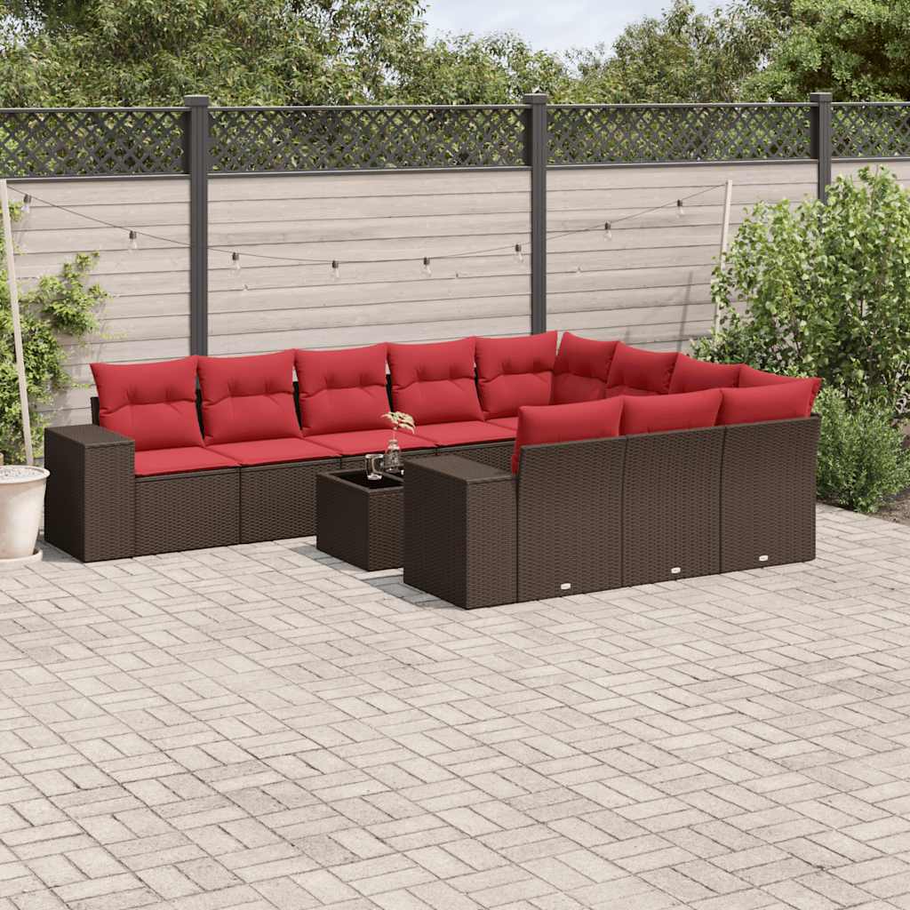 vidaXL 10-delige tuinbankset met kussens van zwart polyrotan