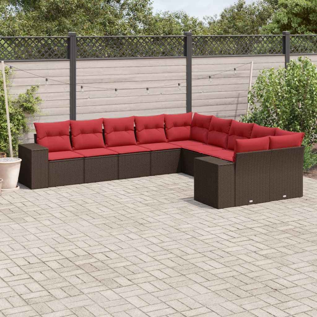 vidaXL 10-delige tuinbankset met kussens van zwart polyrotan
