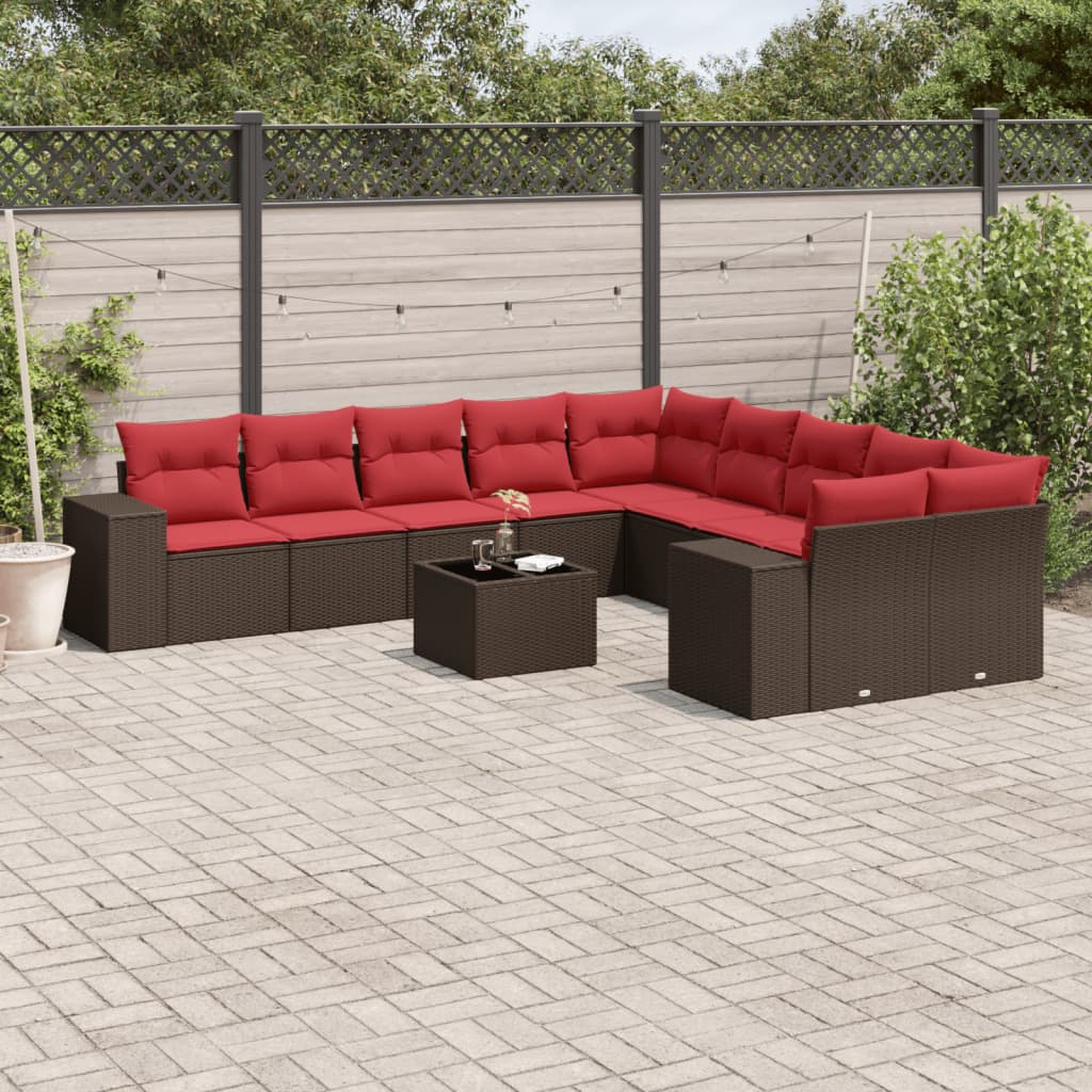 vidaXL 10-delige tuinbankset met kussens van zwart polyrotan