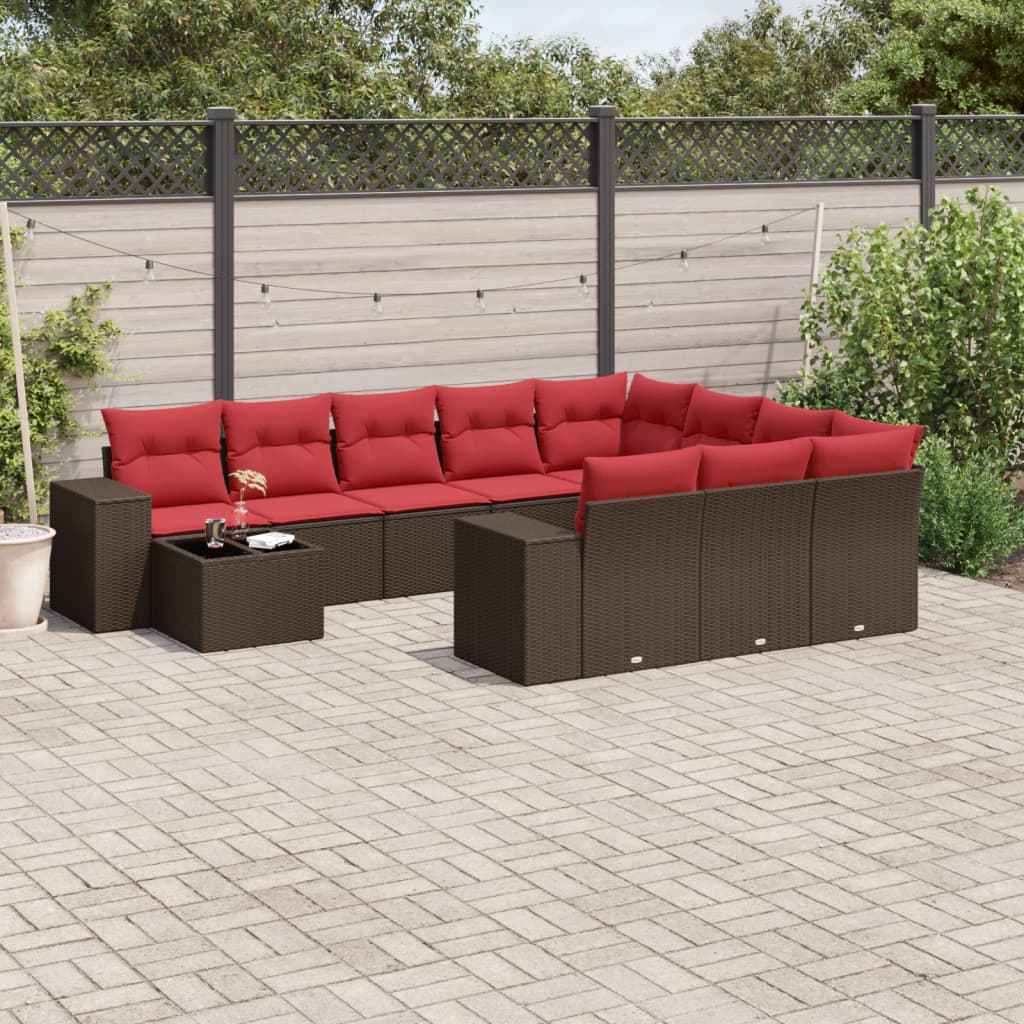 vidaXL 11-delige tuinbankset met kussens, zwart polyrotan