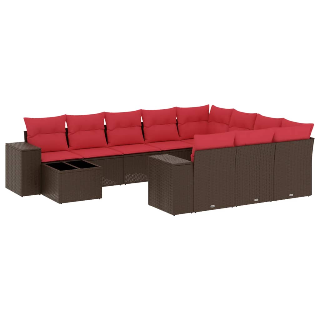 vidaXL 11-delige tuinbankset met kussens, zwart polyrotan