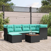 vidaXL 7-delige Loungeset met kussens poly rattan zwart
