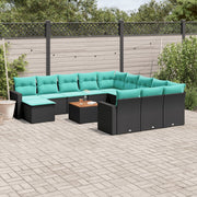 vidaXL 13-delige Loungeset met kussens poly rattan zwart