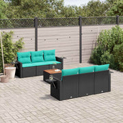 vidaXL 7-delige tuinbankset met kussens van zwart polyrotan