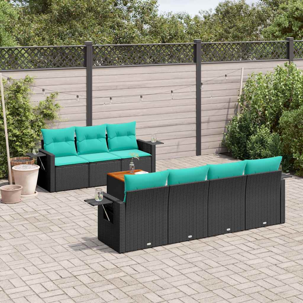 vidaXL 8-delige tuinbankset met kussens, zwart polyrotan