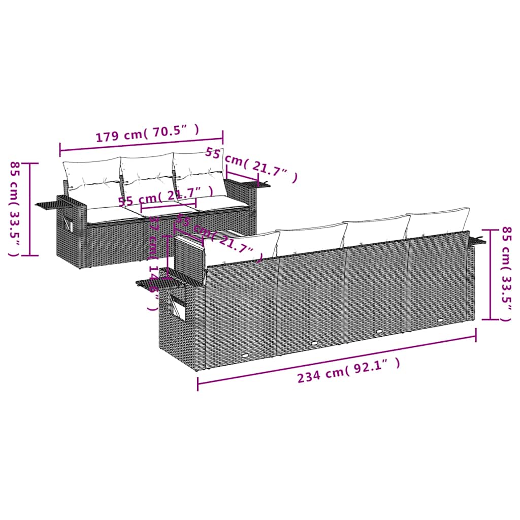 vidaXL 8-delige tuinbankset met kussens, zwart polyrotan